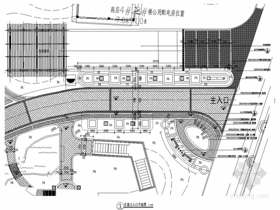 [武汉]高档住宅区一期高层区全套景观工程施工图-名著入口平面图