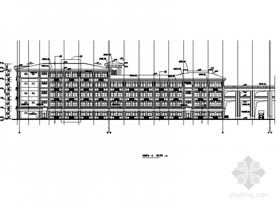 [浙江]五层新中式风格中学实验楼建筑施工图-五层新中式风格中学实验楼立面图