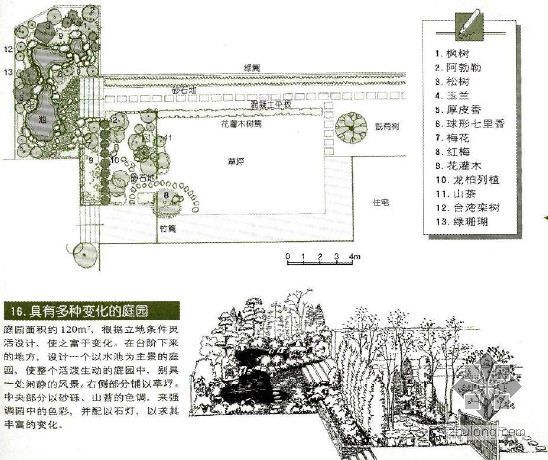 别墅庭院景观设计透视图资料下载-具有多种变化的庭院景观设计图