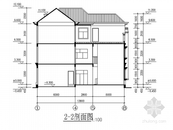 三层美式独立别墅方案图（两个车位）-三层美式独立别墅剖面图