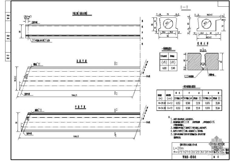 空心板预制板资料下载-某L20m装配式预应力混凝土空心板预制板一般节点构造详图
