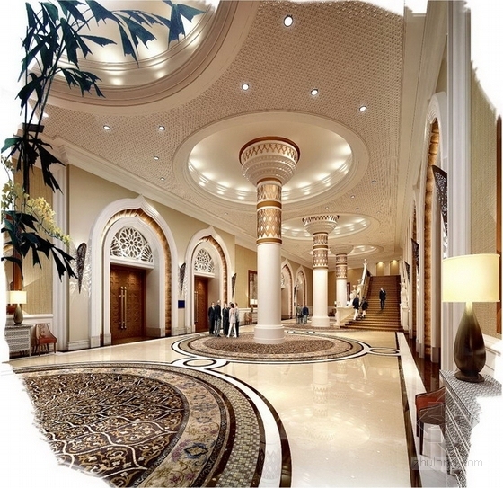 [中东]某豪华泰式五星度假酒店概念设计方案图-前厅效果图