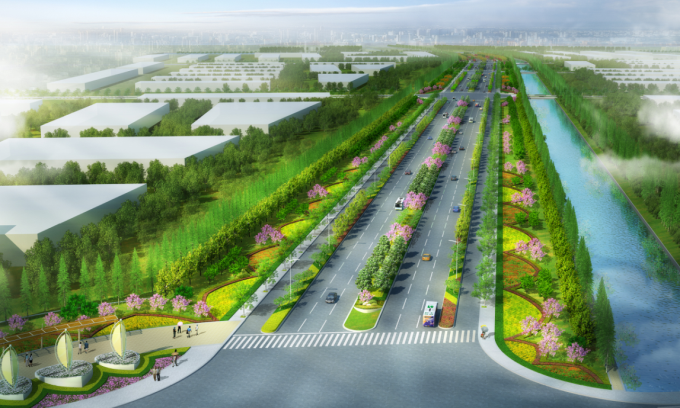 道路绿化种植cad资料下载-[江苏]快速游览型滨水城市道路绿化带四季景观设计方案（两大标段设计）