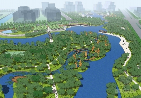 [上海]现代化城市中央公园景观规划设计方案-景观效果图