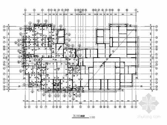 [河南]15层剪力墙结构住宅楼结构施工图（CFG桩复合地基筏板基础）-36.990板配筋图 