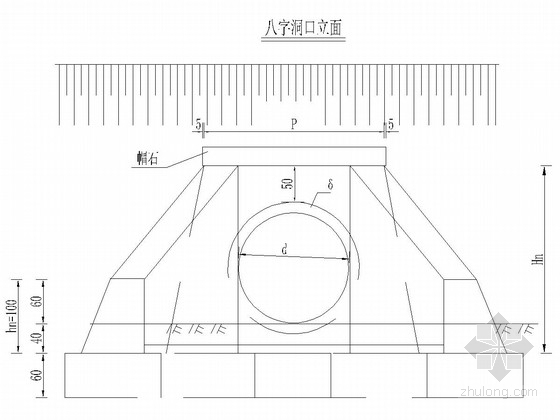 [湖北]省道圆管涵工程设计通用图（含八字墙）-圆管涵正交八字洞口构造图 