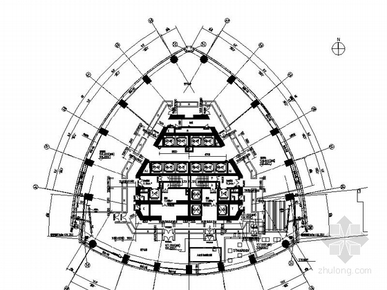 [福建]250米玻璃幕墙双塔商业办公综合体建筑施工图（ 地标建筑 中国第一双子塔）-250米玻璃幕墙商业办公综合体建筑平面图