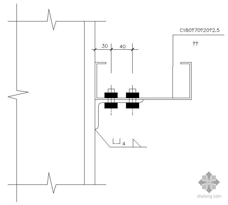 柱与墙节点详图资料下载-某刚架柱与墙梁连接（外）节点构造详图