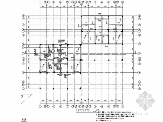 三层框架结构叠拼别墅（带大地下室）建筑结构施工图-二层梁平法施工图a 