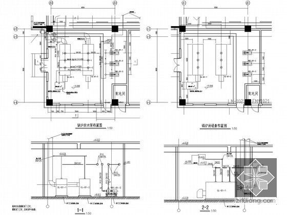 [贵州]会展中心综合楼空调通风设计施工图(温湿度独立控制)-锅炉房水管及设备布置平面图
