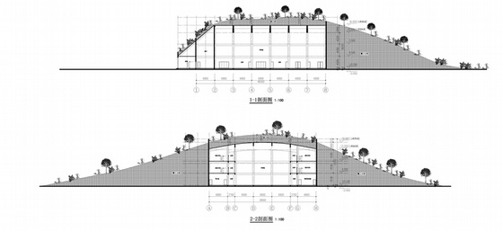 [内蒙古]多层网球馆建筑设计方案文本（知名设计院 多个方案）-多层网球馆建筑设计剖面图