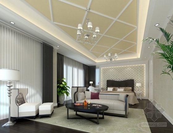 [北京]高贵欧式新古典主义风格两层别墅精装施工图（含方案）卧室效果图