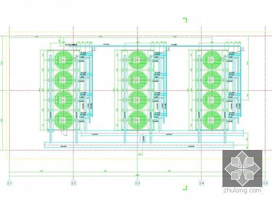 [河南]工厂车间空调制冷站系统设计施工图-制冷站屋面冷却塔及管道平面布置图