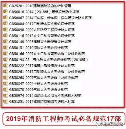 消防工程师证书新版资料下载-消防标准|消防证怎么考？2019年消防工程师考试必备规范17部