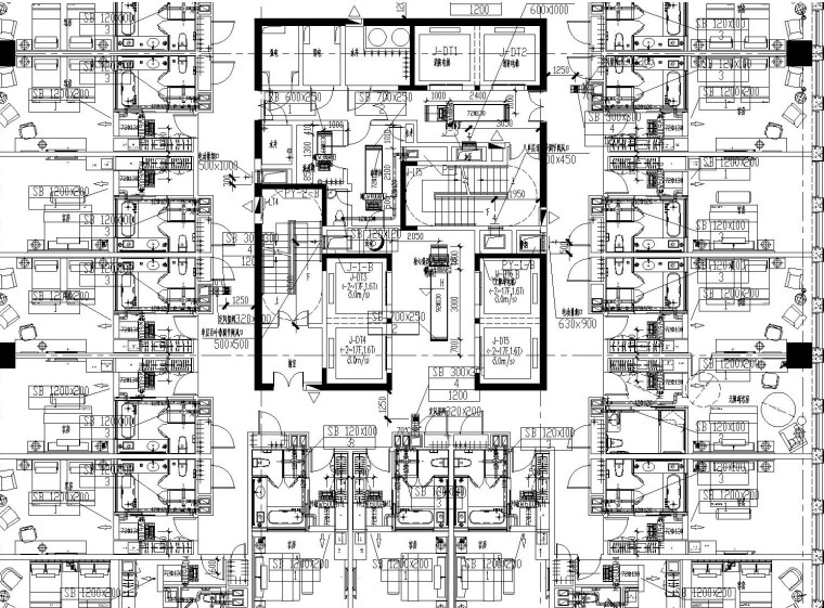 [广州]五星级酒店暖通施工图（包括通风和防排烟设计）-五、七层通风空调平面布置图