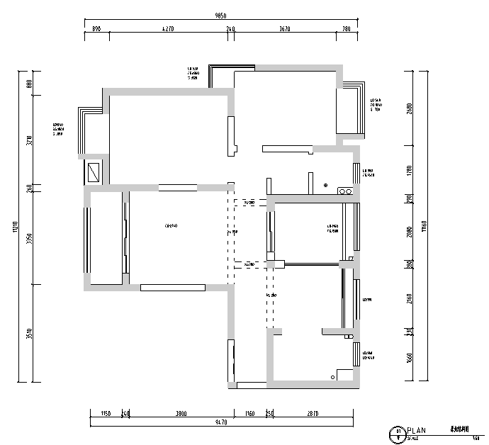 黑白灰色调现代风格样板房设计施工图（附效果图）-原始结构图