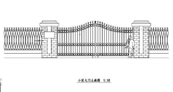 花园围墙cad资料下载-某城市花园围墙及大门立面图