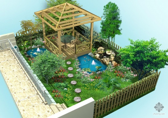 院子屋顶设计效果图资料下载-屋顶花园景观效果图