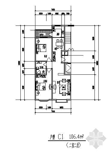 100平方米的办公楼资料下载-二室二厅（106.4平方米）