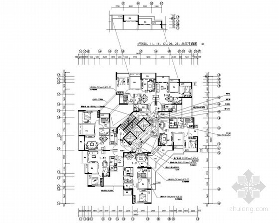 [深圳]大型商业楼全套电气施工图纸127张（含高压设计）-1#塔楼7~26层消防报警平面图 