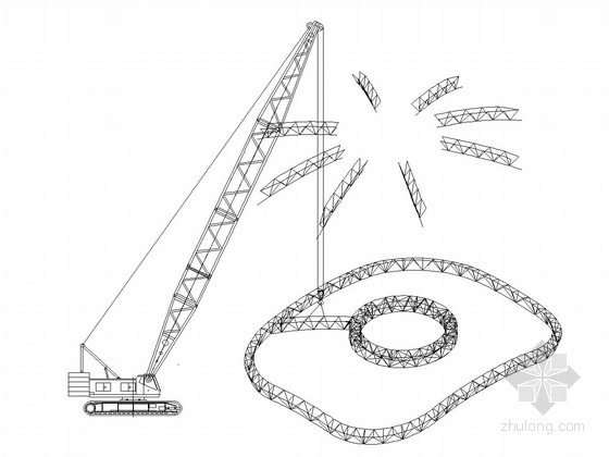 [吉林]6018座钢桁架中央索承网壳组合屋架体育馆建筑结构施工图-示意图