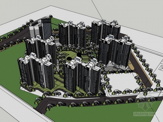 居住小区建筑平面资料下载-高层居住小区sketchup模型下载