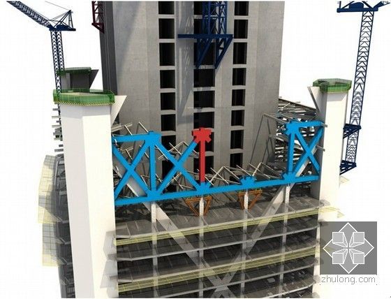 [天津]地标性超高层写字楼钢结构工程施工组织设计（597米 丰富效果图）-带状桁架安装流程示意图节选