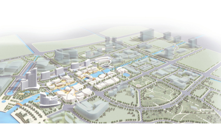 [江苏]苏州工业园区中央河商业街项目建筑设计方案文本-规划鸟瞰图
