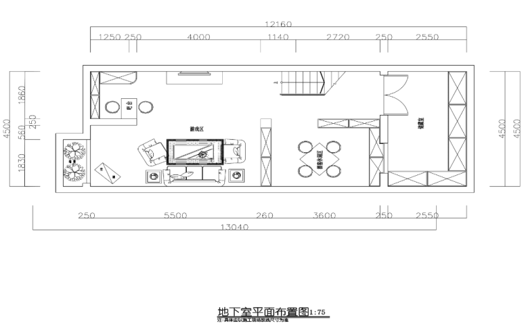 [上海]某美式田园风格别墅装修施工图-地下室平面图