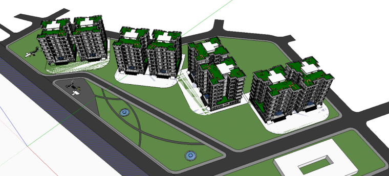 居住区空间su模型资料下载-居住区建筑模型设计（SU模型）