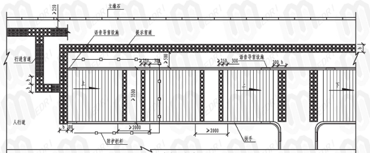 [湖北]市政公用工程细部构造做法（附图丰富）-人行天桥提示盲道设置平面图