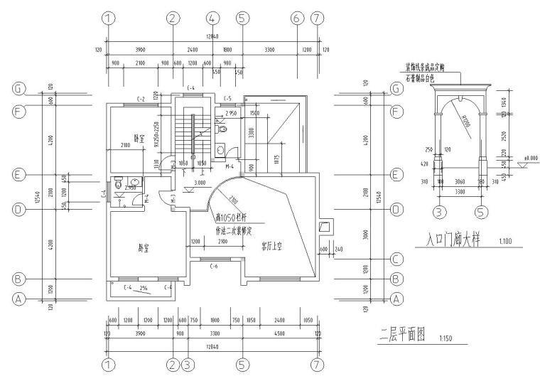 现代风格独栋别墅建筑设计（CAD+效果图）-二层平面图