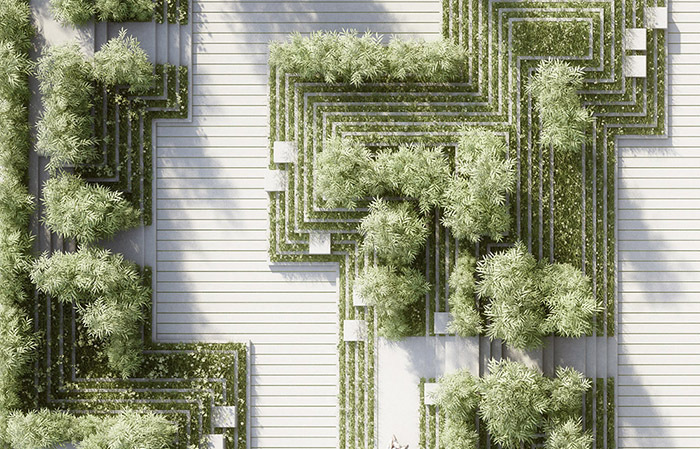 迷宫绿篱类景观资料下载-​以印度当地楼梯井和水景迷宫为灵感的景观设计