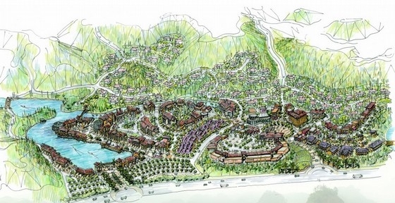 [福建]休闲旅游度假村规划设计方案与建筑概念设计方案-鸟瞰图 