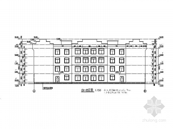 [安徽]4层回字形小学教学楼建筑施工图(2014年图纸)-4层回字形小学教学楼建筑立面图