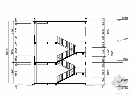 [安徽]三层现代初级中学教学楼建筑施工图-三层现代初级中学教学楼剖面图