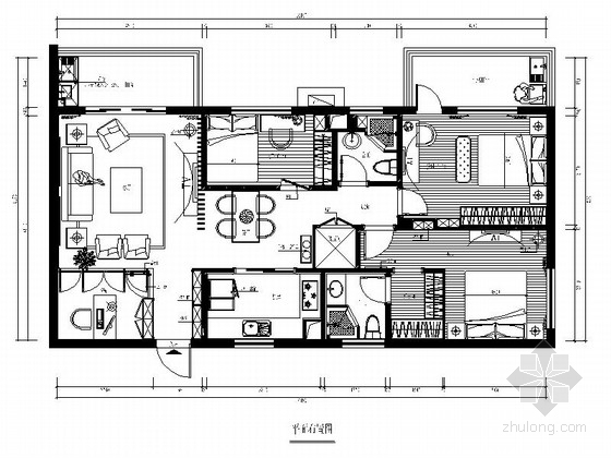 cad花园露台资料下载-[福州]花园小区古典中式四居室CAD装修图（含效果）
