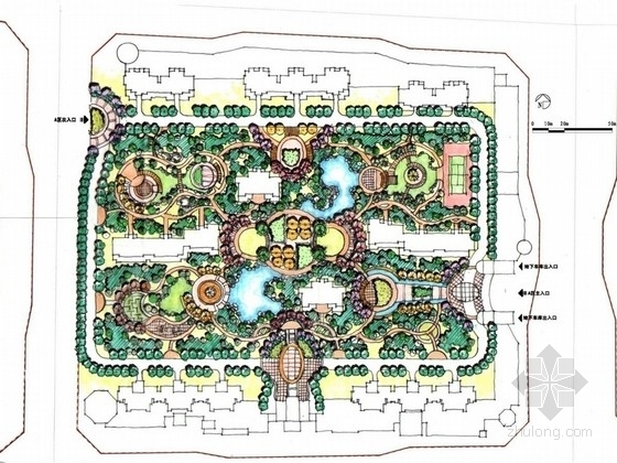 居住区庭院设计平面图资料下载-[山西]欧式庭院风格居住区景观概念规划设计方案（方案2套）