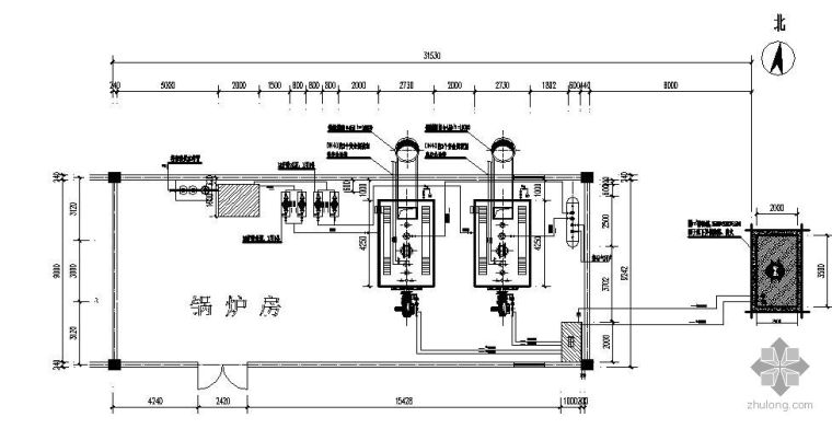 2t锅炉施工图资料下载-2台2T燃油蒸汽锅炉房流程图