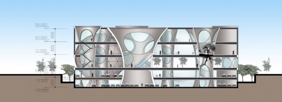 [湖北]大型科技馆建筑设计方案文本-科技馆剖面图