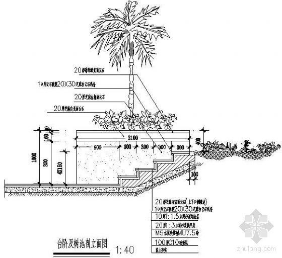 海鲜池CAD立面图资料下载-台阶及树池剖立面图1