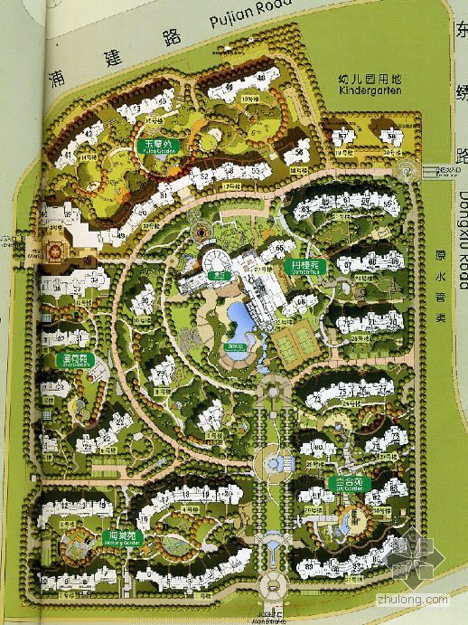 新中式景观庄园平面图资料下载-上海某小区景观总平面图