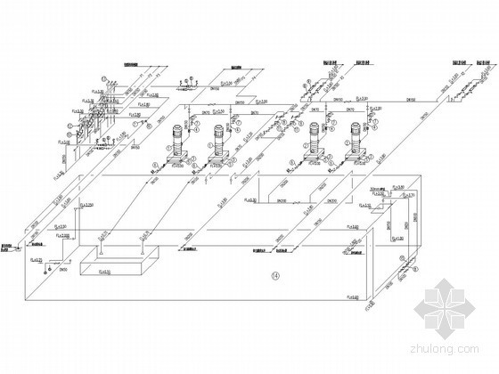 水泵房及水箱等设备房详图-消防水泵房管道透视图 