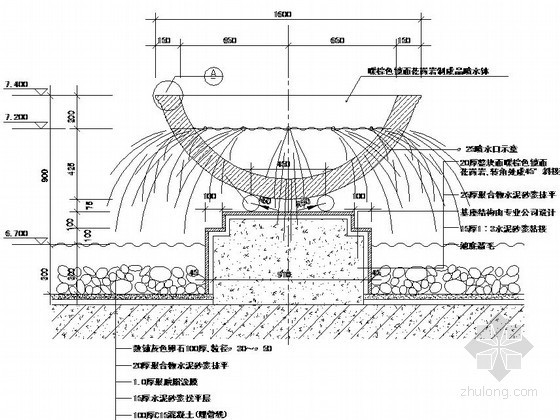 组合喷泉水池施工图资料下载-跌水式喷泉水钵施工图