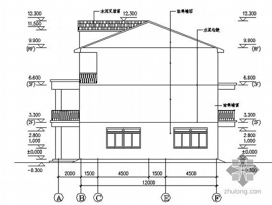 某三层带阁楼小别墅建筑方案图-2