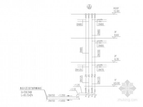 [北京]商业综合体暖通空调系统及动力站设计施工图（锅炉工艺系统 系统流程图多）-办公楼热力入口系统图及立管图 