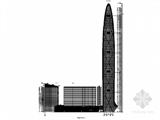 [深圳]某98层商业综合体建筑施工图（439米）-西立面图 