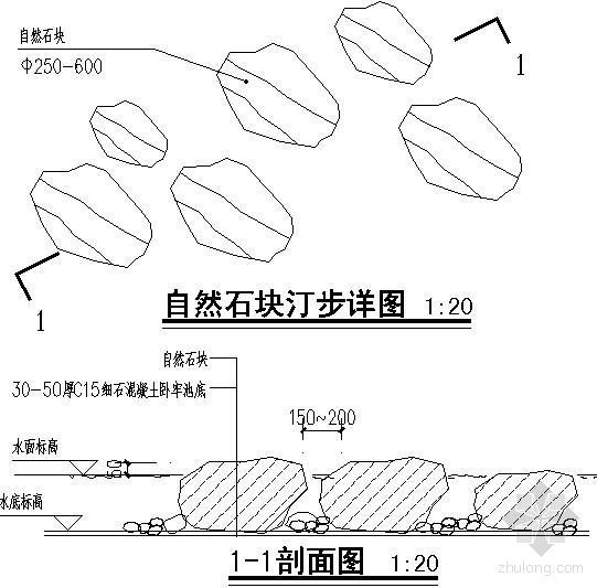 自然层资料下载-自然石块汀步详图