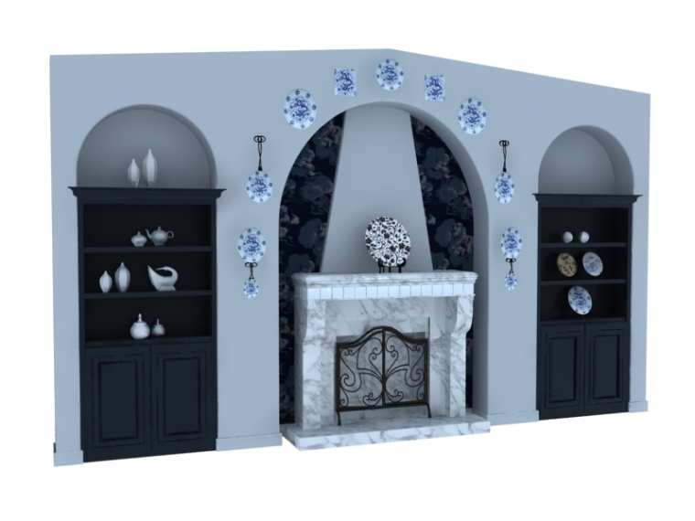 实木装饰厨房3D模型资料下载-欧美装饰墙3D模型下载