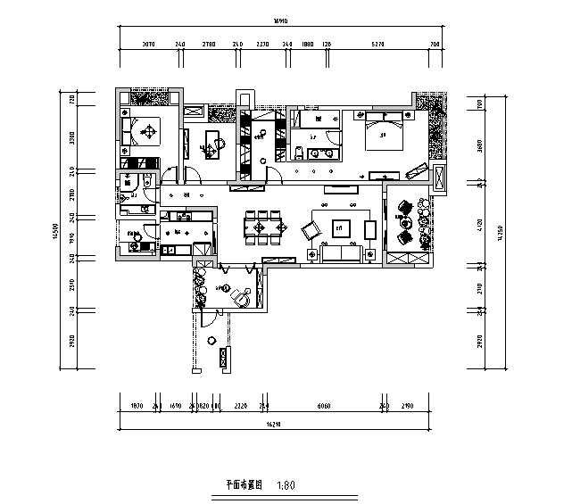 单身男士公寓住宅设计施工图（附效果图）-平面布置图